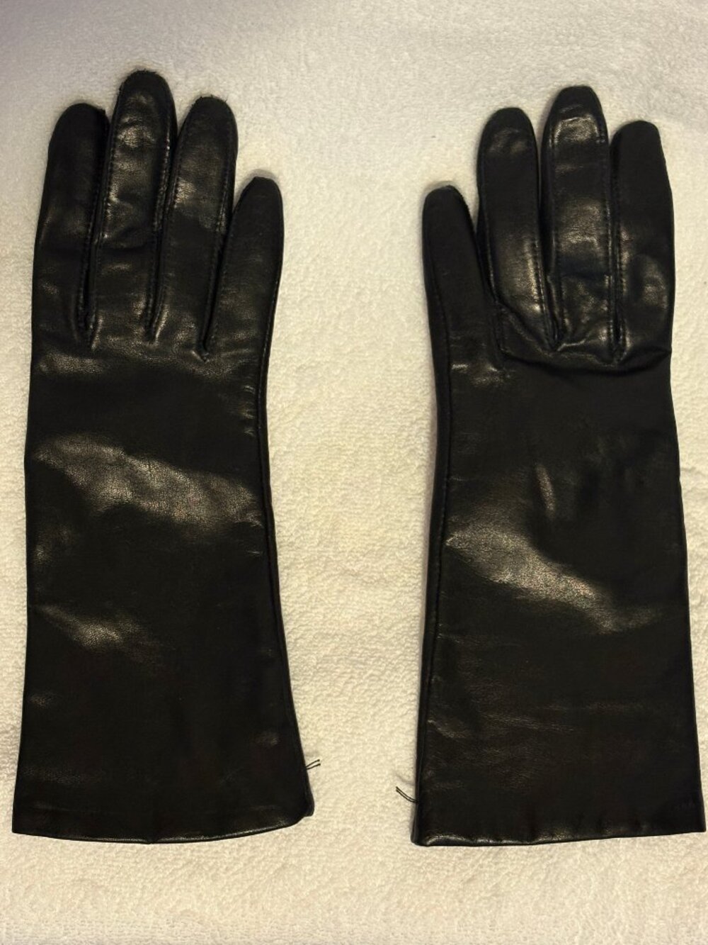 Vintage Fownes Black Genuine Leather Gloves Size 7 Warm Lined